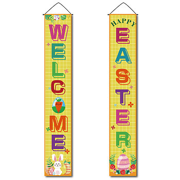Rectangle Door Wall Hanging Polyester Sign for Festival, for Festival Party Decoration Supplies, Welcome Easter, Yellow, 180x30cm, 2pcs/set