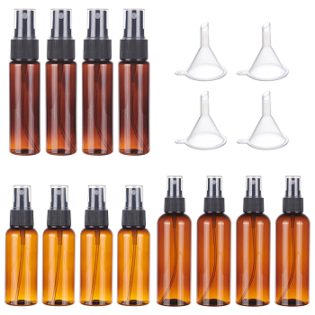 CHGCRAFT Plastic Spray Bottles, with Fine Mist Sprayer & Dust Cap, Round & Flat Shoulder, Plastic Funnel Hopper, Refillable Bottle, Coconut Brown, Bottle: 12pcs