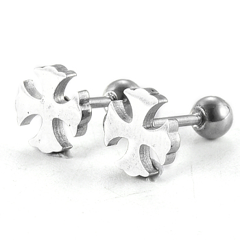 201 Stainless Steel Barbell Cartilage Earrings, Screw Back Earrings, with 304 Stainless Steel Pins, Cross, Stainless Steel Color, 8x8x2mm, Pin: 1mm