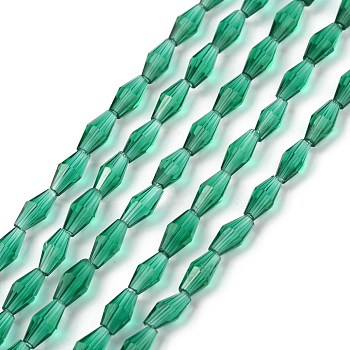 Transparent Glass Beads, Faceted, Bicone, Sea Green, 8x4mm, Hole: 0.8mm, about 70pcs/Strand, 22.99''(58.4cm)