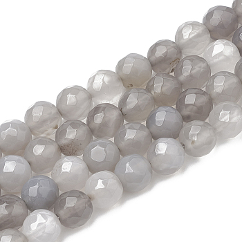 Natural Grey Agate Beads Strands, Faceted, Round, 7~8mm, Hole: 1mm, about 46~48pcs/strand, 14.17 inch~15.15 inch