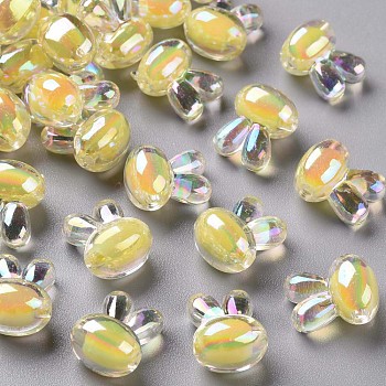Transparent Acrylic Beads, Bead in Bead, AB Color, Rabbit, Yellow, 15.5x12x9.5mm, Hole: 2mm, about 480pcs/500g
