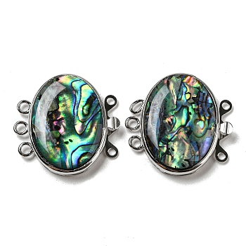 Paua Shell Box Clasp, with Alloy Loops, Oval, Colorful, 27x27x5.5~6.5mm, Hole: 2mm