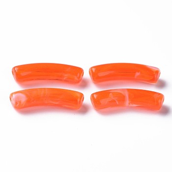 Two Tone Acrylic Beads, Imitation Gemstone, Curved Tube, Orange Red, 31x9.5x7.5mm, Hole: 1.8mm