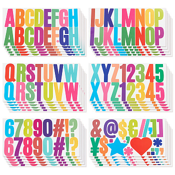 Colorful Vinyl Letter Waterproof Decorative Stickers, Self Adhesive Alphabet Decals for Art Craft, Letter A~Z, 135x255x0.1mm, 6 sheets/set