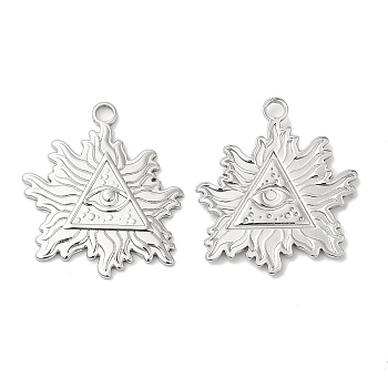 304 Stainless Steel Pendants, Leaf with Triangle & Eye Charm, Stainless Steel Color, 28x25x2mm, Hole: 3mm