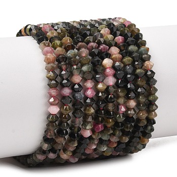 Natural Multicolor Tourmaline Beads Strands, Bicone, Faceted Beads, 4x2.8mm, Hole: 0.6mm, about 137pcs/strand, 15.28''(38.8cm)~15.39''(39.1cm)