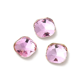Glass Rhinestone Cabochons, Point Back & Back Plated, Faceted, Square, Light Rose, 7x7x3mm