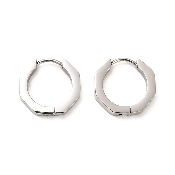 202 Stainless Steel Hoop Earrings, with 304 Stainless Steel Pins, Hexagon, 16x3x16.5mm