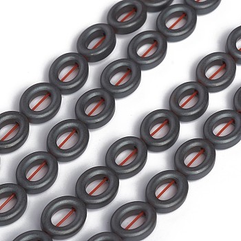 Non-magnetic Synthetic Hematite Beads Strands, Bead Frames, Frosted, Oval, 10.5x8.5x3.5mm, Hole: 0.8mm, about 40pcs/strand, 15.94 inch(40.5cm)