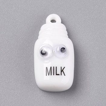 Imitation Food Plastic Pendants, Mike with Word, White, 27.7x14x10.2mm, Hole: 2.2mm