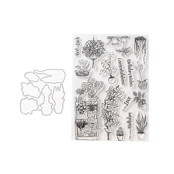 Clear Silicone Stamps and Carbon Steel Cutting Dies Set, for DIY Scrapbooking, Photo Album Decorative, Cards Making, Stamp Sheets, Leaf Pattern, Stamps: 15x21x0.3cm; Cutting Dies Stencils: 9x9x0.07cm, 2pcs/set