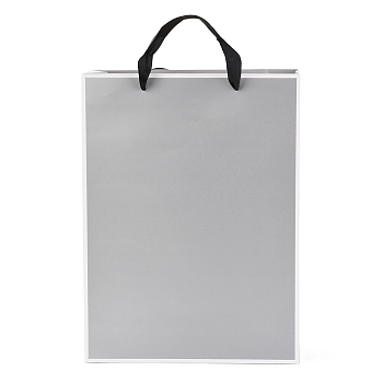 Rectangle Paper Bags, with Handles, for Gift Bags and Shopping Bags, Silver, 35x26x0.6cm