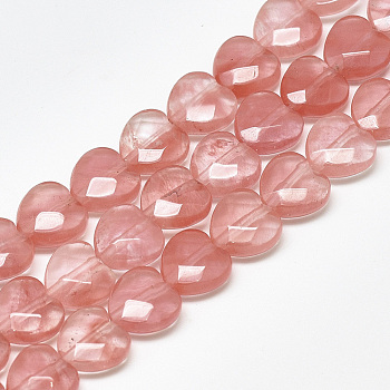 Cherry Quartz Glass Beads Strands, Faceted, Heart, 10x10x5mm, Hole: 1.2mm, about 20pcs/strand, 7.4 inch
