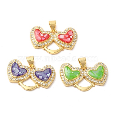 Real 18K Gold Plated Mixed Color Heart Brass+Cubic Zirconia+Enamel Pendants