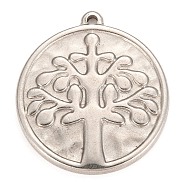 304 Stainless Steel Pendants, Flat Round with Tree of Life & Saint Benedict Medal, Stainless Steel Color, 28x25x3mm, Hole: 1.5mm(STAS-Z016-08P)