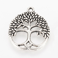 Tibetan Style Alloy Pendants, Flat Round with Tree, Cadmium Free & Nickel Free & Lead Free, Antique Silver, 26x23x2.5mm, Hole: 2mm, about 330pcs/1000g(TIBEP-Q064-35AS-NR)