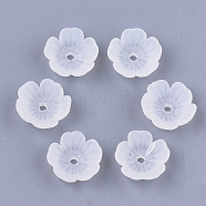 5-Petal Transparent Acrylic Bead Caps, Frosted, Flower, Clear, 11x11x4mm, Hole: 1.2mm(X-FACR-T001-11)