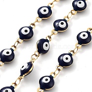 304 Stainless Steel Link Chains, with Resin & Enamel & Spool, Unwelded, Real 18K Gold Plated, Eye, Midnight Blue, 11x6x4mm, about 32.81 Feet(10m)/Roll(CHS-C011-08G-04)