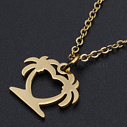 201 Stainless Steel Pendant Necklaces, with Cable Chains and Lobster Claw Clasps, Coconut Tree, Golden, 15.74 inch(40cm), 1.5mm(NJEW-S105-JN560-40-2)