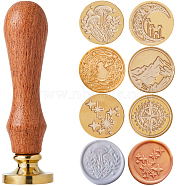 6 Styles Golden Tone Brass Wax Seal Stamp Head, with 1Pc Pear Wood Handle, for DIY Scrapbooking, Mixed Shapes, 25x14~14.5mm, 6pcs(AJEW-CP0007-50C-03)