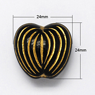 Plating Acrylic Beads, Metal Enlaced, Apple, Black, 24x24x15mm, Hole: 3mm, about 99pcs/500g(PACR-5284)