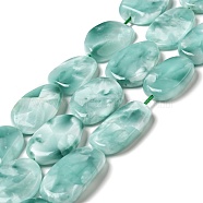 Natural Glass Beads Strands, Grade A, Oval, Aqua Blue, 19~24x26~33.5x5~8.5mm, Hole: 1.4mm, about 13~14pcs/strand, 15.5~15.7''(39.37~39.88cm)(G-I247-26B)