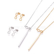 304 Stainless Steel Jewelry Sets, Cable Chains Lariat Necklaces and Stud Earrings, with Ear Nuts/Earring Back, Infinity & Bar, Golden & Stainless Steel Color, 17.7 inch(45cm), 13x5x1.5mm, Pin: 0.7mm(SJEW-F213-05)