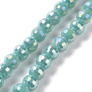 Electroplate Opaque Solid Color Glass Beads Strands, AB Color Plated, Faceted(96 Facets), Round, Light Sea Green, 5~6mm, Hole: 1~1.2mm, about 95pcs/strand, 20.87''(53cm)(GLAA-E036-10A)