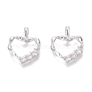 Brass Micro Pave Clear Cubic Zirconia Charms, Long-Lasting Plated, Twist Heart, Real Platinum Plated, 14x12x2mm, Hole: 2mm(ZIRC-O035-28P)