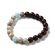 8.5mm Round Sandalwood and Synthetic Shoushan Stone Beaded Stretch Bracelets, Inner Diameter: 2 inch(5.2cm)(BJEW-B080-08A)