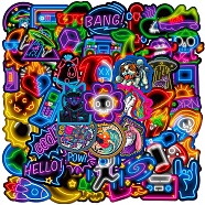 50Pcs 50 Styles Neon Theme 3D PVC Adhesive Waterproof Stickers Set, for Kid's Art Craft, Bottle, Luggage Decor, Mixed Color, 60~63x49~60mm, 1pc/style(PW-WG62377-01)