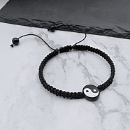Yin-yang Resin Bead Braided Bead Bracelets, Adjustable Polyester Cord Bracelets for Women, Black, No Size(PV1303-1)