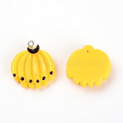 Resin Pendants, with Platinum Iron Loop, Banana, Yellow, 28x26x6.5mm, Hole: 1.8mm(RESI-TAC0009-17)