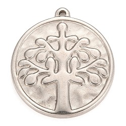 304 Stainless Steel Pendants, Flat Round with Tree of Life & Saint Benedict Medal, Stainless Steel Color, 28x25x3mm, Hole: 1.5mm(STAS-Z016-08P)