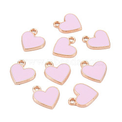 Alloy Enamel Charms, Heart, Golden, Pearl Pink, 12x11x1.5mm, Hole: 1.5mm(ENAM-S113-18E)