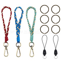 3Pcs Boho Macrame Wristlet Keychain Keying, Handmade Braided Tassel Wrist Lanyard with Portable Anti-Lost Mobile Rope for Women, Dodger Blue, 19cm, 3 colors, 1pc/color(KEYC-SW00004-09)