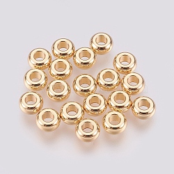 Brass Spacer Beads, Nickel Free, Real 18K Gold Plated, Donut, 7x3.5mm, Hole: 3mm(X-KK-R058-086G)