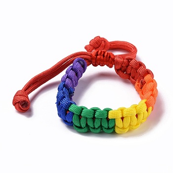 Rainbow Pride Bracelet, Polyester Cord Bracelet for Men Women, Adjustable Bracelet, Colorful, Inner Diameter: 2~3-5/8 inch(4.95~9.2cm)