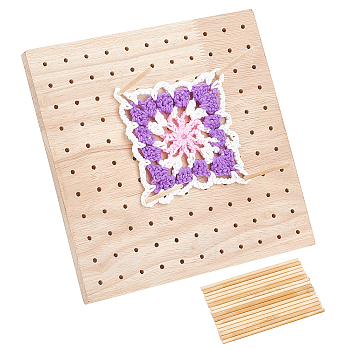 Rubber Wood Crochet Blocking Board, Square, with 20Pcs Wood Pegs, Wheat, Board: 23x23x2cm, Peg: 1.05x0.4cm