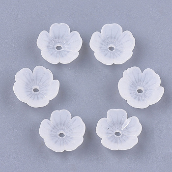 5-Petal Transparent Acrylic Bead Caps, Frosted, Flower, Clear, 11x11x4mm, Hole: 1.2mm