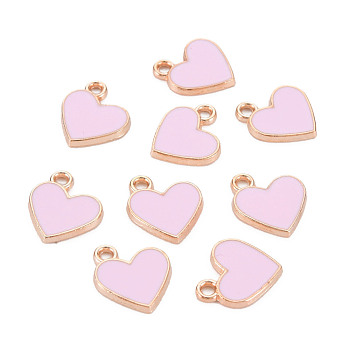 Alloy Enamel Charms, Heart, Golden, Pearl Pink, 12x11x1.5mm, Hole: 1.5mm