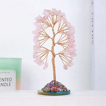 Natural Rose Quartz Tree of Life Display Decorations, Figurine Home Decoration, Reiki Energy Stone for Healing, 120~130mm