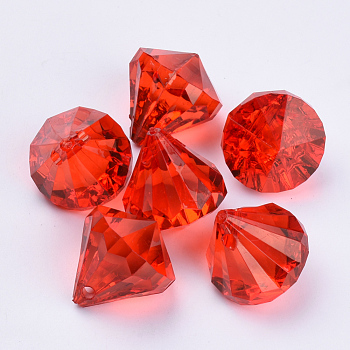 Transparent Acrylic Pendants, Faceted, Diamond, Red, 36x31mm, Hole: 2.6mm, about 34pcs/500g