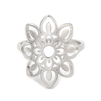 304 Stainless Steel Hollow Flower Adjustable Ring for Women, Stainless Steel Color, Inner Diameter: 16.6mm