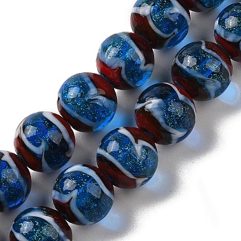 Handmade Lampwork Beads Strands, Round, Steel Blue, 12mm, Hole: 1.8mm, about 42~45pcs/strand, 18.50''~20.87''(47~53cm)