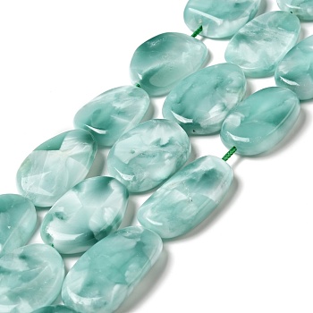 Natural Glass Beads Strands, Grade A, Oval, Aqua Blue, 19~24x26~33.5x5~8.5mm, Hole: 1.4mm, about 13~14pcs/strand, 15.5~15.7''(39.37~39.88cm)