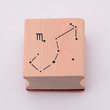 Wooden Stamps, with Rubber, Square with Twelve Constellations, Scorpio, 30x30x24mm