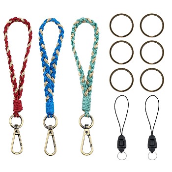 3Pcs Boho Macrame Wristlet Keychain Keying, Handmade Braided Tassel Wrist Lanyard with Portable Anti-Lost Mobile Rope for Women, Dodger Blue, 19cm, 3 colors, 1pc/color