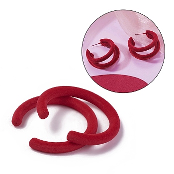 Flocky Acrylic Beads, Letter C Shape, Red, 56x53.8x6.7mm, Hole: 1.4mm, Inner Diameter: 43.7mm